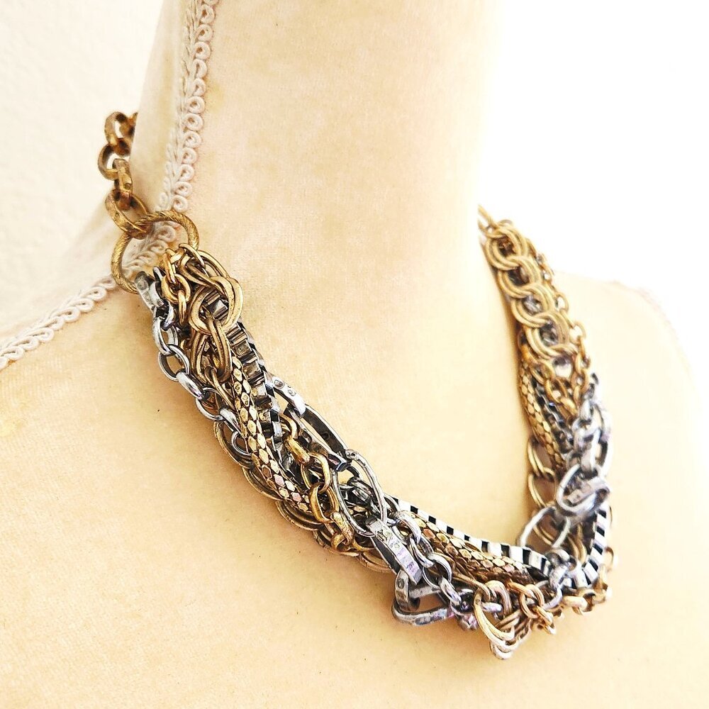 Talbot's Mixed Metal Chain Chunky Multi Chain Distressed Aged Statement Necklace
